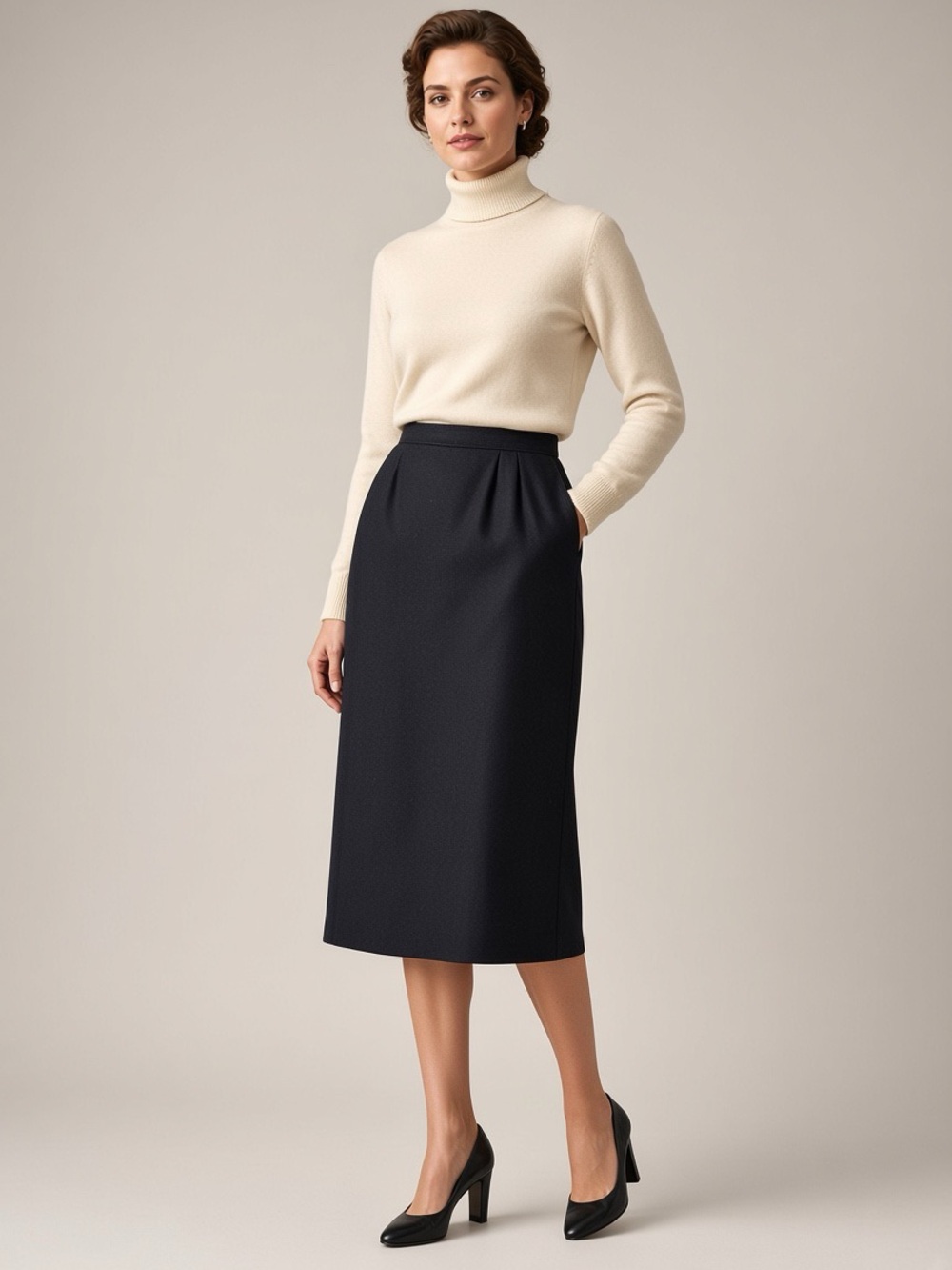 Vintage Pendleton Black 100% Virgin Wool Midi Pencil Skirt modern size 8